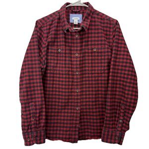 L.L. Bean Red Black Womens Heritage Chamois Flannel‎ Button Down Shirt MEDIUM